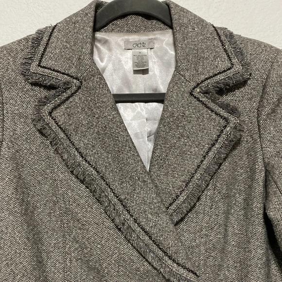 Cache Cotton Wool Linen Gray Metallic Asymmetrical Blazer Jacket Size M - Picture 2 of 7